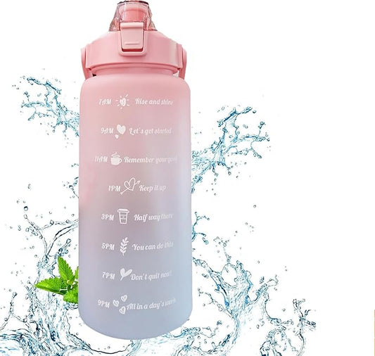 Frosted Gradient Color Rinking Bottles with Straw, Open Leakage Proof Sports Water Cup for Office, Gym, Outdoor(Pink)