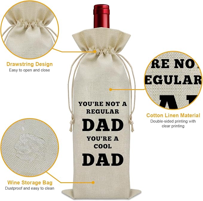 Happy Birthday Dad Gifts from Kids Wine Bag Cool Dad Gifts for Fathers Day Step Dad Gifts from Daughter Wine Bottle Decoration Bag Funny Dad Gifts from Son Wine Accessories Gifts for Wine Lovers