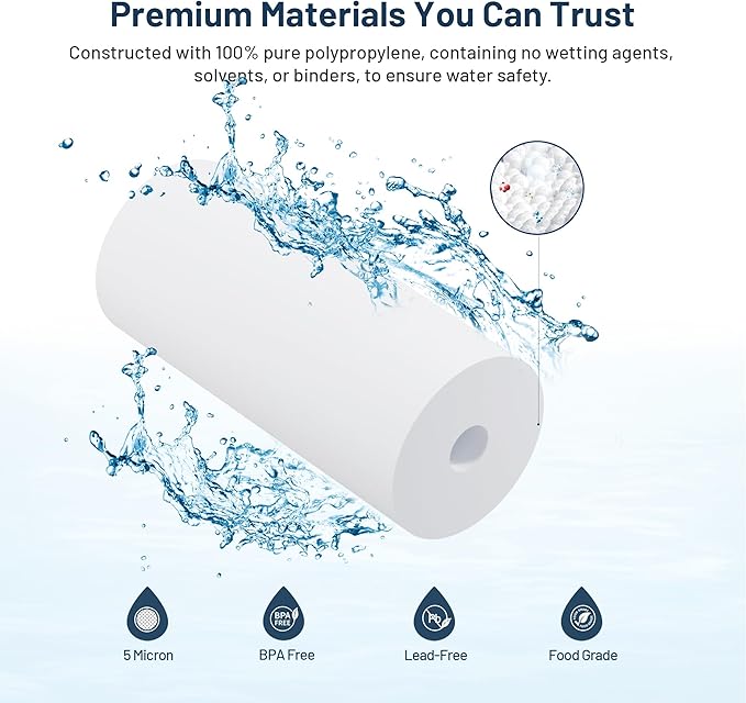 Whole House Water Filter Cartridge Replacement for Well Water, 5 Micron Water Filter 10" x 4.5" Melt Blown PP Sediment Water Filter Compatible with GXWH35F, GXWH30C, HD-950, W15-PR - 1 Pack