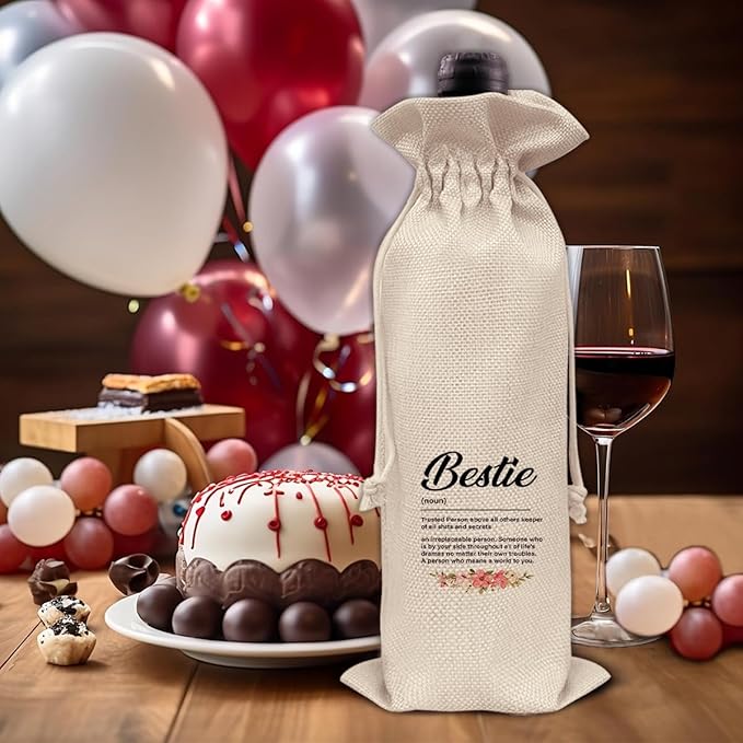 HOIJAUMAI Gift for Bestie, Bestie Gifts for Women Her, Bestie Wine Bag Bestie Definition Wine Gift Bags for Birthday Party