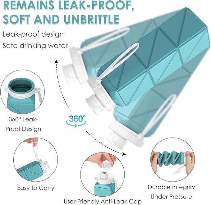 SPECIAL MADE Collapsible Water Bottles Cups Leakproof Valve Reusable BPA Free Silicone Foldable Travel Water Bottle Cup for Gym Camping Hiking Travel Sports Lightweight Durable