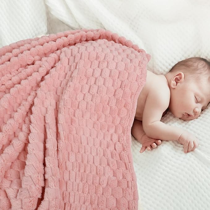 HOMRITAR Baby Blanket for Girls Fleece Fluffy Fuzzy Blanket for Toddler Bed 3D Imitation Turtle Shell Jacquard Bed Blankets, Soft Cozy Warm Receiving Blanket (30 x 40 Inch, Pink)