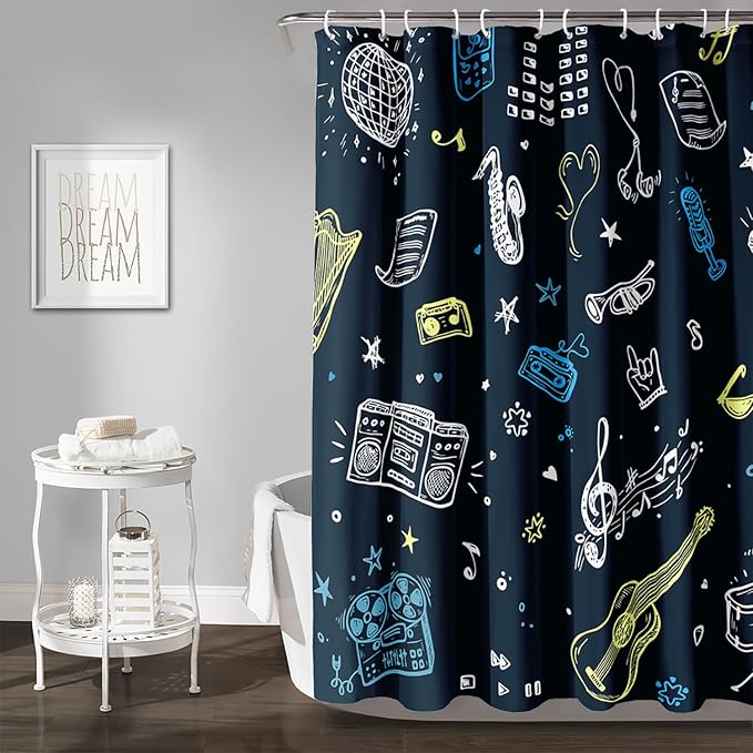 AILONEN Graffiti Note Music Shower Curtain,Hip Hop Music Art Bath Curtain Minimalist Bathroom Curtain 72" W*72" H Polyester Waterproof Bathroom Curtain with 12 Hooks