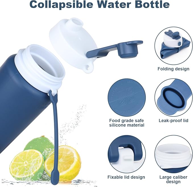 Collapsible Water Bottle, Foldable Water Bottle BPA Free Reusable Lightweight Leak-Proof Travel Silicone Water Bottle for Travel, Gym, Hiking, Office, Camping