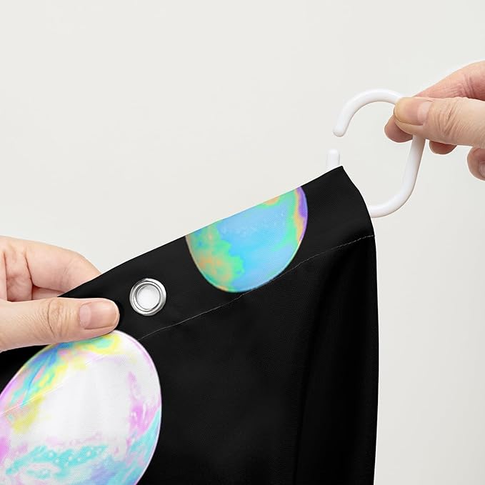 AILONEN Colorful Planet Shower Curtain,Purple Planet Bath Curtain for Bathroom Decor,Polyester Waterproof with 12 Plastic Hooks 48" W*72" H