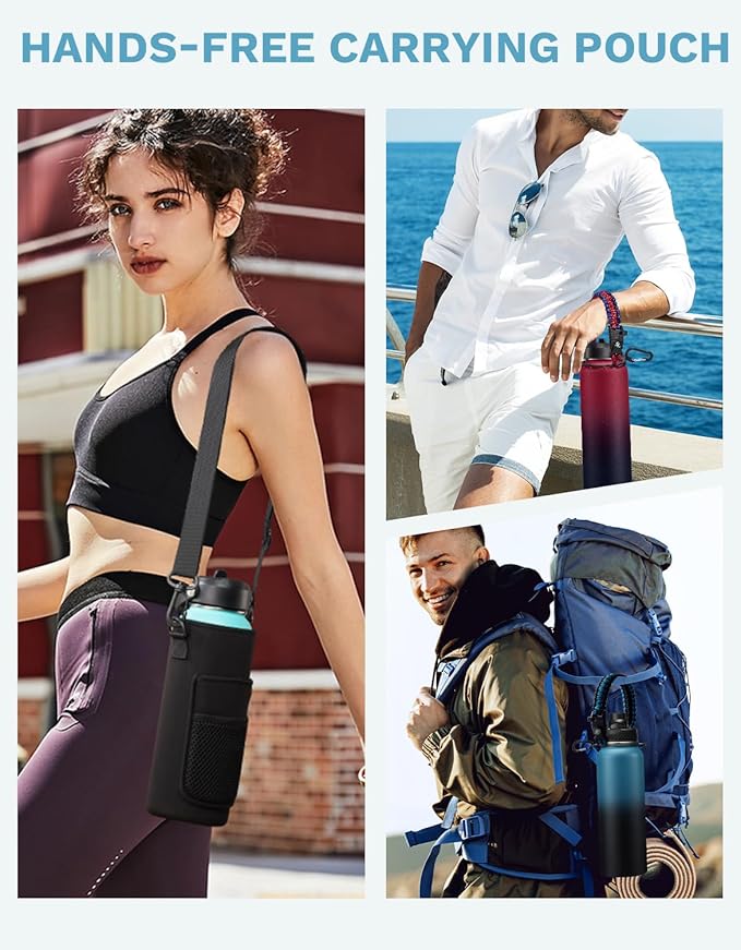 Insulated Water Bottle 40 oz - Keep Cold 48H & Hot-24H, Metal Water Bottle with Straw & Auto Spout Lid, Paracord Handle, Bottle Carrier Bag, Leak Proof Hydro Thermal Flask for Hiking Cycling Sport