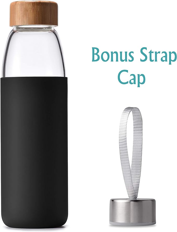 veegoal Glass Water Bottles 25 Oz Borosilicate with Bamboo Lid, BPA-FREE, Non-Slip Silicone Sleeve, and Stainless Steel Leak Proof Lid - Reusable Glass Bottle for Men and Women