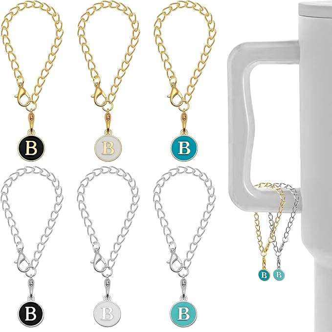 6PCS Letter Charm Accessories for Stanley Cup, Personalized Initial Letter Charms for Stanley Tumbler Handle Identification Letter Pendant Handle Decoration for Stanley Tumbler Charms (Letter B)