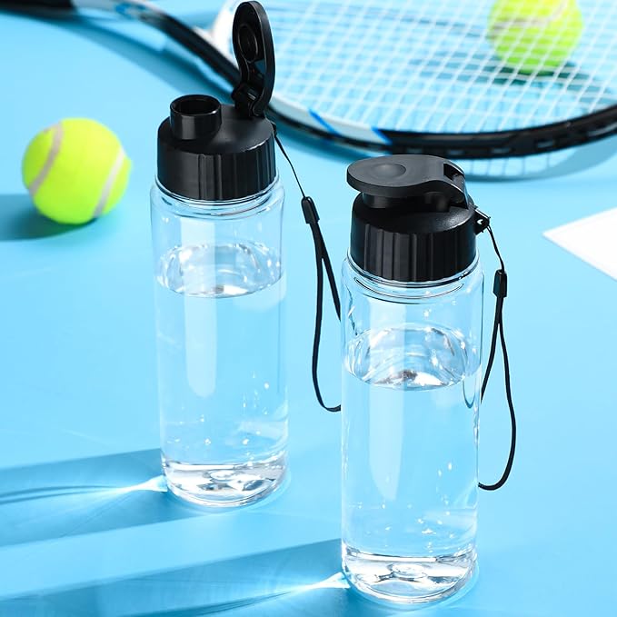 30 Pieces 17 oz Water Bottle Bulk Plastic Water Bottles Bulk with Handle Strap Lightweight Leakproof Drink Flip Top Bottles for Adults Fitness Gym (Black)