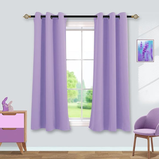 Mrs.Naturall Light Purple Curtains for Girls Bedroom,Lavender Lilac Blackout Short Curtains for Kids Room 2 Panels,45 Inch Length