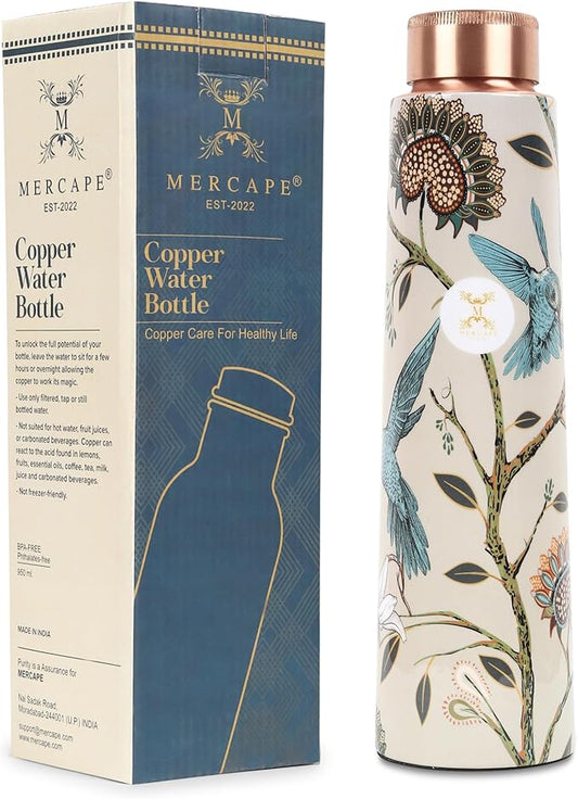 Copper Water Bottle A Handmade Ayurvedic Enameled Print Pure Copper Water Bottle For Drinking - Increase Your Water Consumption, and Experience Immediate Health Benefits (ENAMELED PRINT 1)