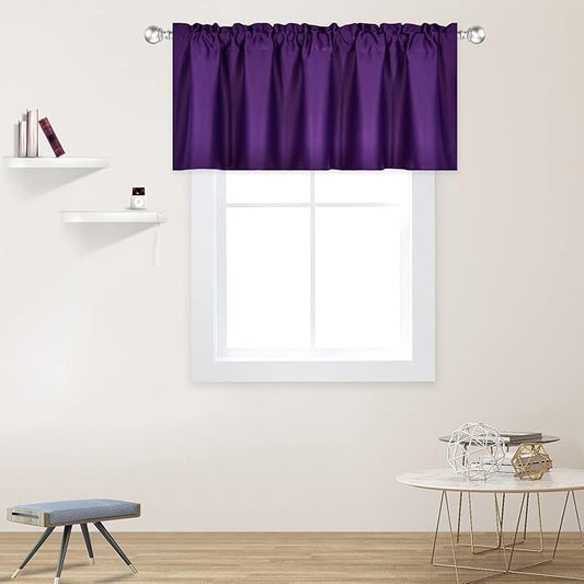Purple Valance for Windows 52x18 Inch Solid Thermal Insulated Blackout Rod Pocket Kitchen Short Curtain Toppers Valance for Bathroom Living Room 1 Panel