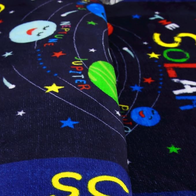 Kids Rug 3x5 Rug Solar System Pattern Nursery Rug Baby Soft Area Rug Non Shedding Carpet for Babyroom Play Room Non Slip Educational Rug Galaxy Outer Space Playmat, Blue|Solar System 3'x5'