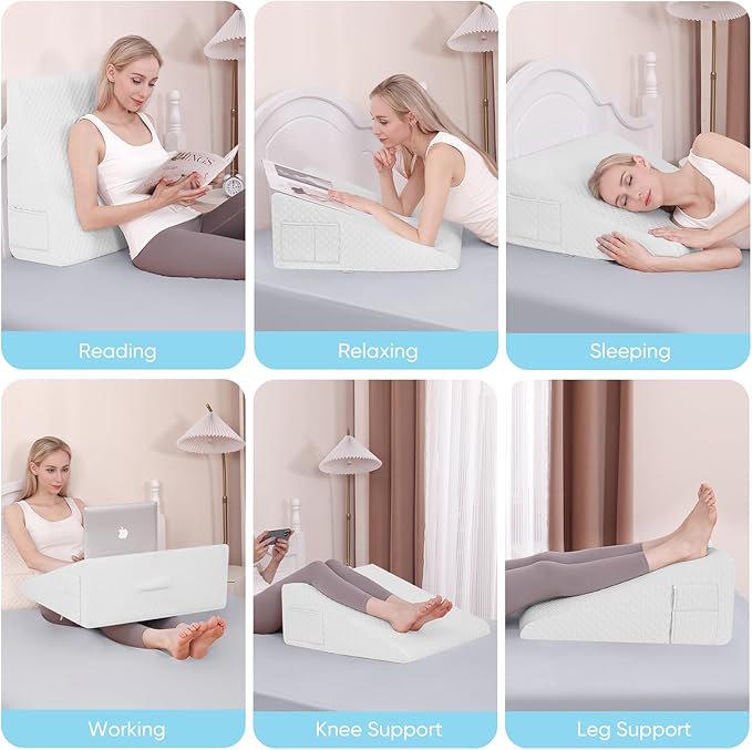 Forias Wedge Pillow for Sleeping,10" Bed Wedge Pillow for After Surgery,Acid Reflux,Snoring,Memory Foam Top Triangle Pillow Wedge with Breathable Removable Cover