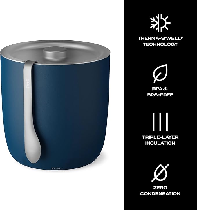 S'well Ice Bucket with Tongs, 68 oz, Azurite