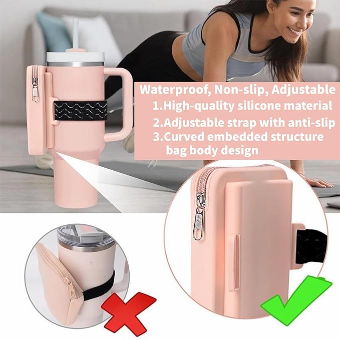 Silicone Water Bottle Pouch for Stanley, Tumbler Carrier with Zipper Pocket for Stanley 30oz/40oz & IceFlow 20/30oz, Gym Tumbler Accessories for Men Women