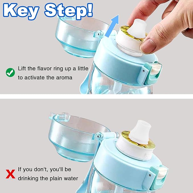 Air Water Bottle, Scented Water Bottle with Flavor Pods, Tritan Sports Water Bottle with Scent Ring 22 OZ (Blue+7 Pods)