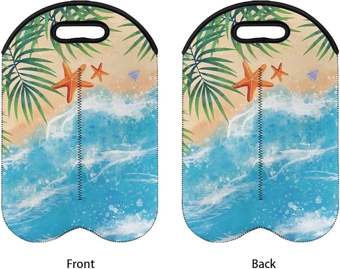 doginthehole 2 Bottle Wine Carrier Beach Theme Travel Insulated Wine Carrying Case Cooler Tote Bag Wine Bottle Holder Neoprene Champagne Bottle Protective Bag Wine Accessories Gift for Women Men