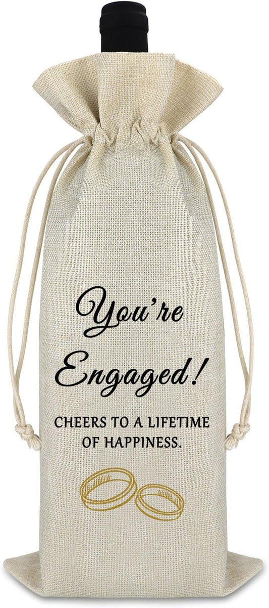 Engaged Gift Engagement Gifts Wine Bag Engagement Gifts for Couples Boyfriend Girlfriend Newly Proposal Wine Wrap Wedding Gift for Daughter Friends Reusable Burlap Wine Bag Friendship Christmas Gift