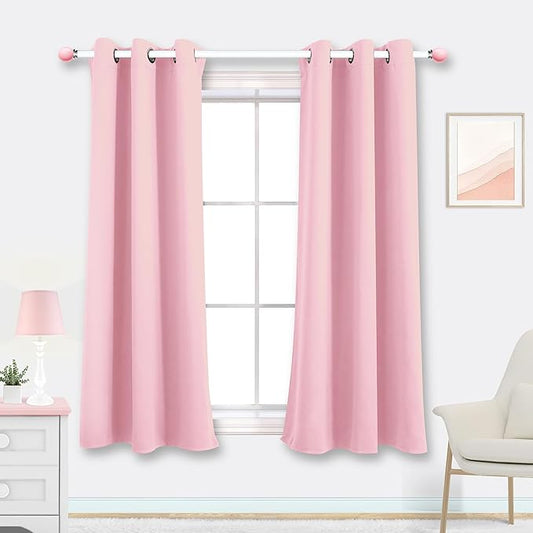 Mrs.Naturall Kids Curtains for Bedroom,Blackout Curtains for Girls Room Princess Nursery,2 Panels,45 Inch Length,Light Pink