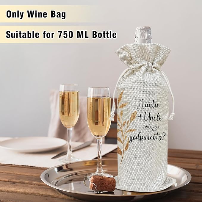 Wine Canvas Bag, Godparent Gift Wine Gift Bag, Godparents Proposal Gifts for Brother Sister Auntie Uncle Wine Bags for Wine Bottles, Wine Champagne Gifts With Drawstring Baptism Party Decoration -WB07