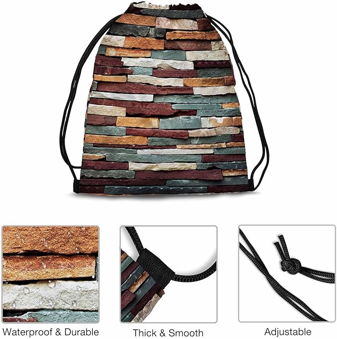 Colorful Stones Vintage Brick Wall Cladding Colorful Gym Backpack Lightweight Waterproof Sports Backpack Stroage Small Exercise Accessiors Water Bottle Change of Clothes Shoes Ball