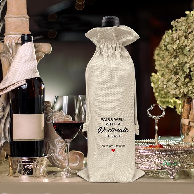HOIJAUMAI Doctorate Degree Graduation Gifts Doctorate Graduation Gift Doctorate Graduation Wine Bag Pairs Well with a Doctorate Degree Wine Gift Bags for Men Women