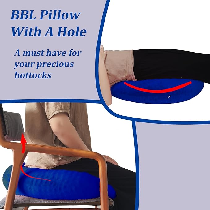 BBL Pillow After Surgery for Butt Sleeping, Brazilian Butt Lift Pillow Post Surgery Recovery for Sitting Sleeping Driving Donut Pillow for Woman Lumbar Back Cushion Seat Foam (Navy Blue)