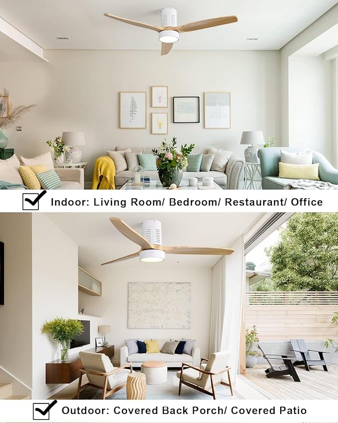 NicBex Ceiling Fan 52 Inch Ceiling Fans with Lights Ceiling Fan with 3 Blades and Remote Control Reversible DC Motor Ceiling Fan for Bedroom, Living Room, Natural