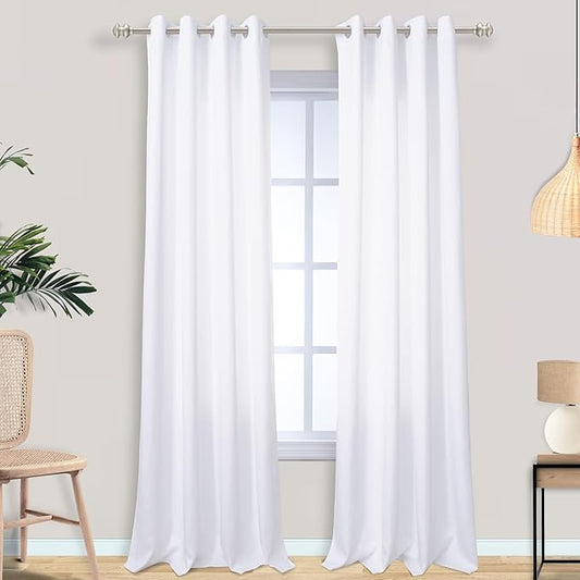 Mrs.Naturall White Blackout Curtains 108 Inches Long for Living Room 2 Panels Set,Grommet Thermal Insulating Block Sun 60% Black Out Height High Ceiling to Floor Length Curtains for Sliding Door,9 FT
