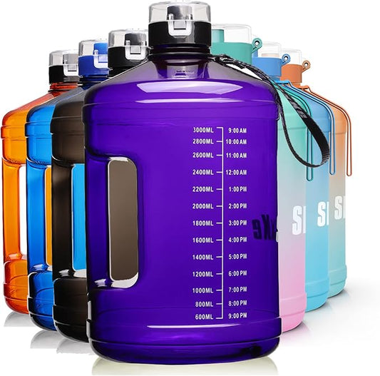 Gallon Big Water Bottle with Handle, 128oz Leakproof BPA Free Fitness Sports Water Bottle with Motivational Time Marker & Wide Mouth Ensure You Drink More Water