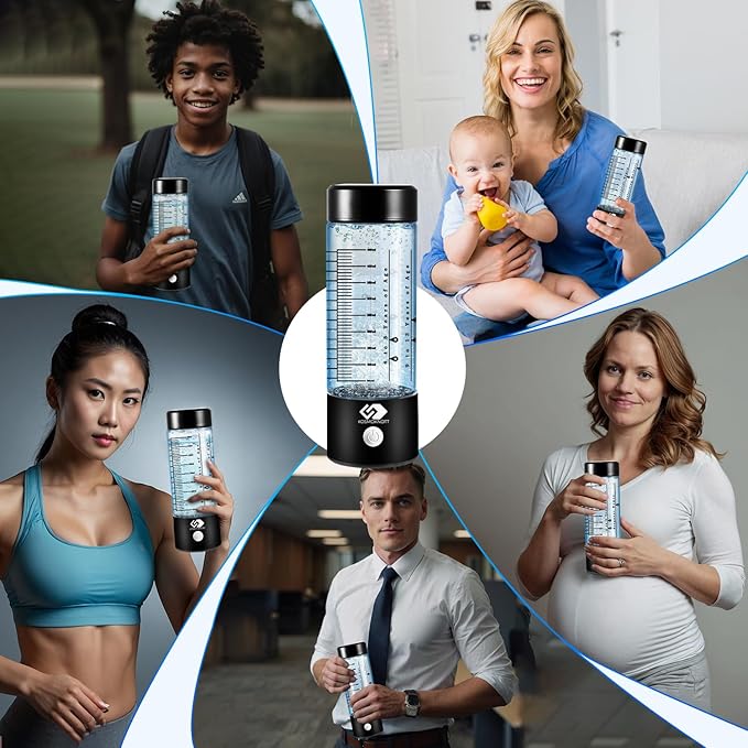 Marked Hydrogen water bottle generator Hydrogenius by Kosmoknott | 3500 ppb Hydrogen Water Machine with Clear Markings | Improves Sleep & Skin, Fast Charging, Leak-Proof Design