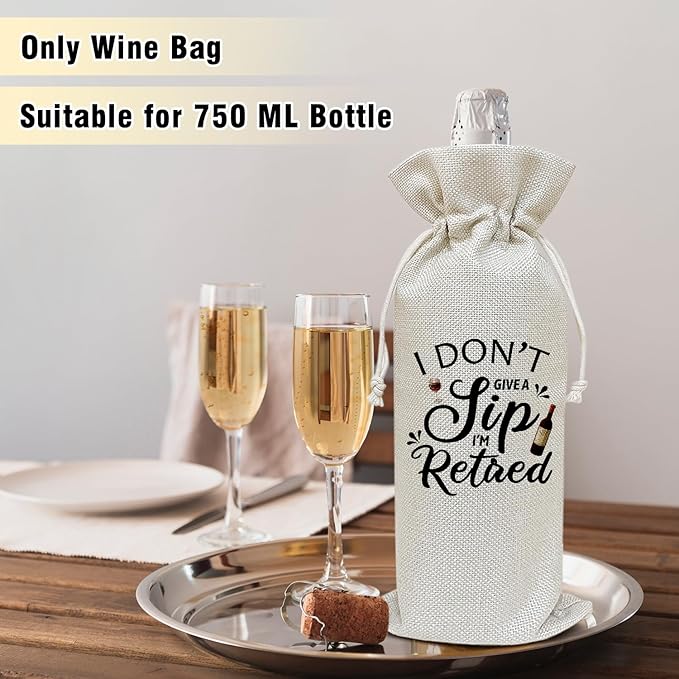 Wine Canvas Bag, Retirement Wine Gift Bag, Retirement Gift for Women Men Coworker Colleague Farewell Goodbye Leaving Gifts Wine Bags for Wine Bottles, Wine Gifts With Drawstring Party Decoration -WB21