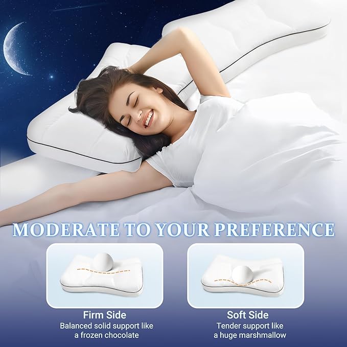 HARBOREST Cervical Neck Pillow - Ergonomic Pillow for Neck, Shoulder, and Back Pain Relief, Memory Foam Pillow Firm/Soft on Each Side for Preference