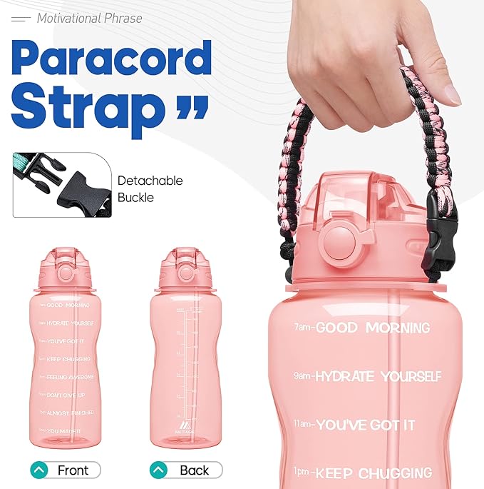 Water Bottles 1 / Half Gallon with Time Marker and Straw, Large Fitness Sports Motivational Bottle, Wide Mouth Leakproof and BPA Free for Travel, Gym,office,school