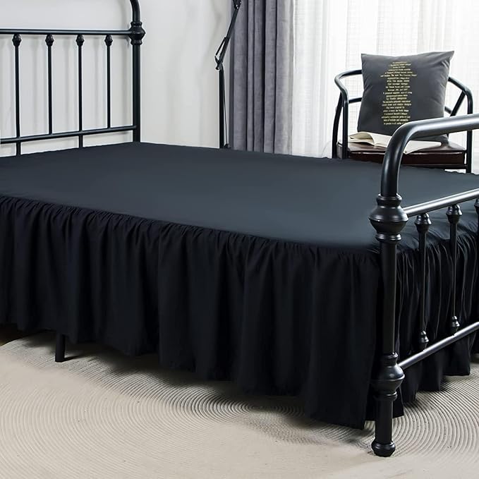 Bed Skirt Full Size Ruffled Bed Skirt with Split Corners, 16 Inch Drop Dust Ruffle Bed Skirt with Platform, Black, Full - 16" Drop
