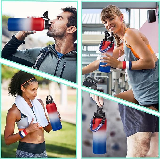 40oz Insulated Water Bottle with Straw, Paracord Handle & Carrier Bag, Wide Mouth Vacuum Insulated Hydro Bottle, Stainless Steel Thermo Flask Bottle for Sports Office School, Cold 48Hrs & Hot 24Hrs