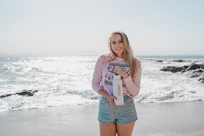 Coldest Sports Water Bottle with Straw Lid Vacuum Insulated Stainless Steel Metal Thermos Bottles Reusable Leak Proof Flask for Sports Gym (40 oz, Pink Froze Glitter)