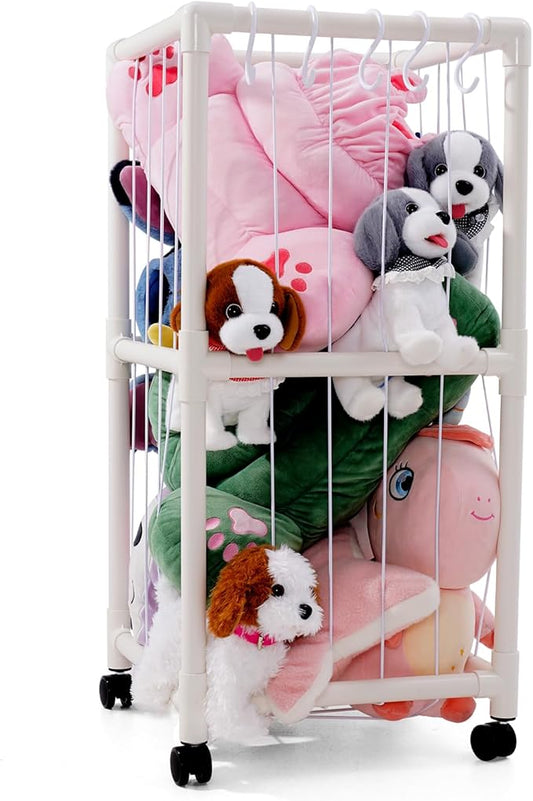 Joonly Stuffed Animal Storage, Stuffed Animal Zoo Storage Box with 360° Brake Wheels Toy Storage Holder, Plush Toys Storage Organizer for Kids Playroom, Bedroom, Nursery