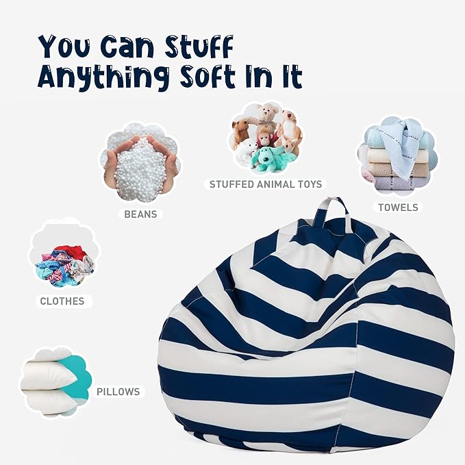 Nobildonna Stuffed Animal Storage Bean Bag Chair Cover Only for Kids Girls Toddler, Large Beanbag Chair Without Filling for Organizing Children Soft Plush Toys