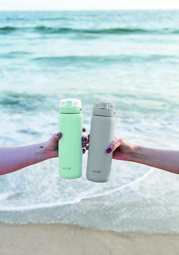 Ello Cooper 22oz Stainless Steel Water Bottle with Straw and Carry Handle, Double Walled and Vacuum Insulated Metal, Leak Proof Locking Lid with Soft Silicone Spout, Reusable, BPA Free, Grey