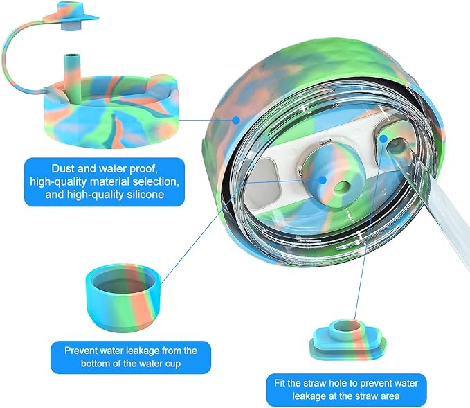 Protective Silicone Bottle Cover Set for Stanley Quencher H2.0 40 30 20 oz Tumbler with Handle & Iceflow, Anti-Scratch Cover Boot for Stanley Cup Accessories BPA Free (D)