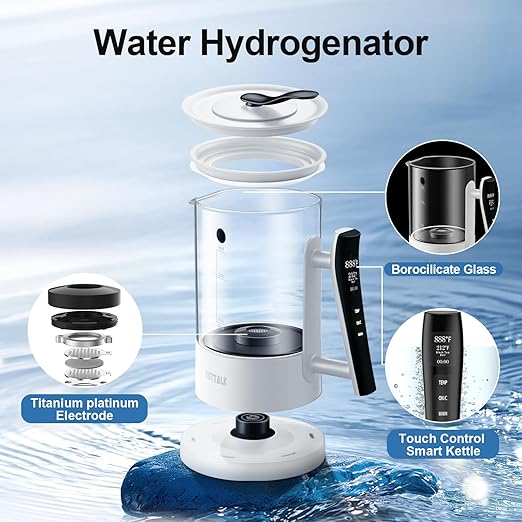 Hydrogen Water Kettle, Hydrogen Water Pitcher, with SPE and PEM Concentrator Technology, Hydrogen Water Generator, Balanced PH Water, 7 Preset Temps, 12 Hour Constant Temperature