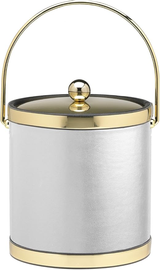 Kraftware Leatherette ice Bucket, 3 Qt, White with Brass