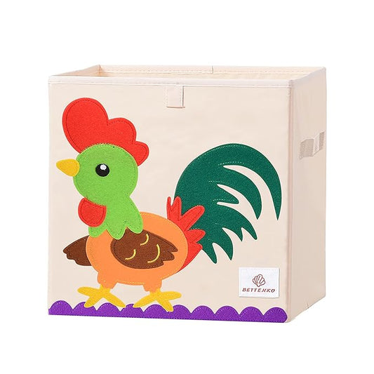 Foldable Animal Cube Storage Bins,Washable Toy Storage Organizer Boxes Bins Baskets for Kids,Boys,Girls,Nursery,Playroom,Storage Chest with Handle & Upgrade PP Partition,13 inch