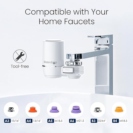 Waterdrop Ultra Filtration System for Skin Care, Faucet Water Filter, NSF Certified, 320 Gallons, Tap Water Filter, Reduces Chlorine, 𝐅𝐢𝐭𝐬 𝐒𝐭𝐚𝐧𝐝𝐚𝐫𝐝 𝐅𝐚𝐮𝐜𝐞𝐭, White(1 Filter)
