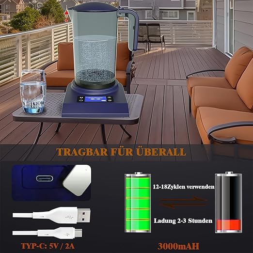 Hydrogen Alkaline Water Pitcher Maker Machine,Hydrogen Water Pitcher with SPE and PEM Technology, Make Hydrogen Content up to 800-1200 PPB 2000ml/70Oz