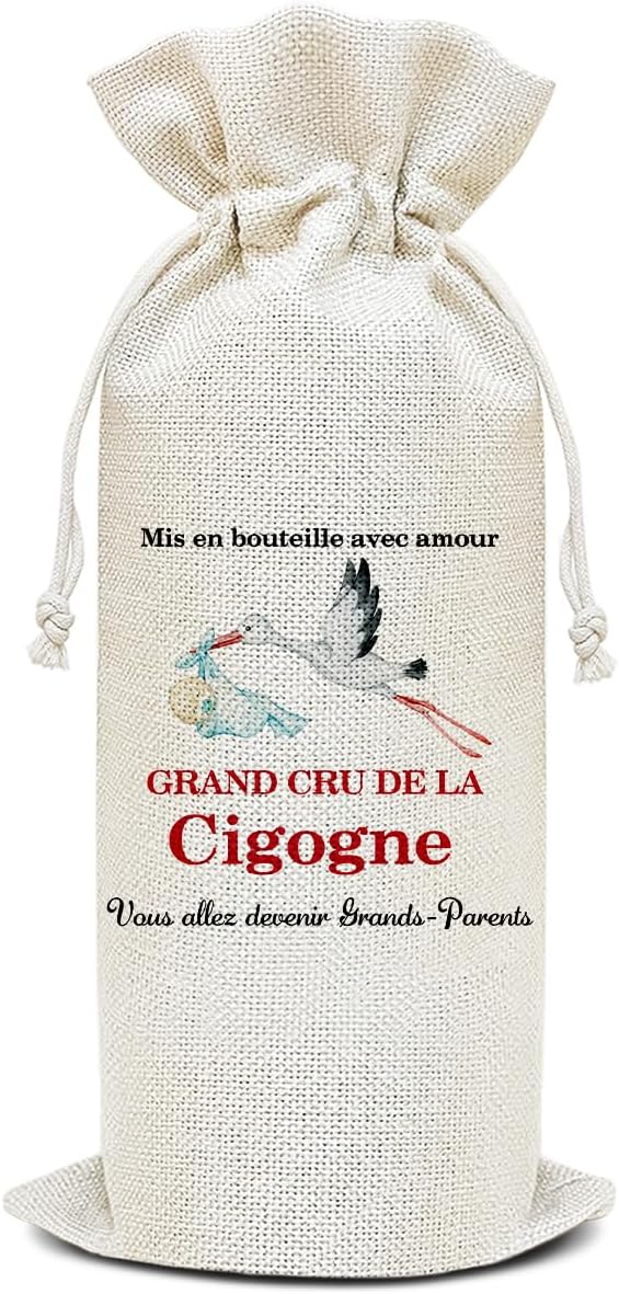 Wine Canvas Bag, Grandparent Announcement Gifts Wine Gift Bag, New Grandma Gift First Time Wine Bags for Wine Bottles, Wine Champagne Gifts With Drawstring Baby Announcement Party Decoration -WB03