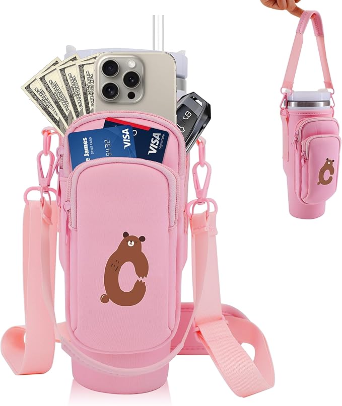 Water Bottle Carrier Bag for Stanley Cup Accessories, for Stanley Tumbler 40 Oz with Handle Holder Bag with Strap Neoprene Bollus with Straw, Straw Cover, Carabiner (Off White)