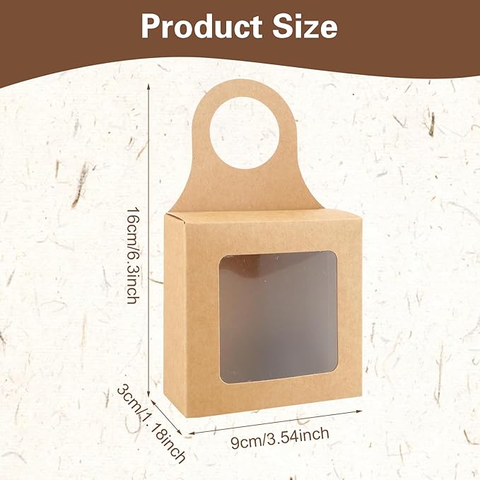 Sibba 20Count Kraft Paper Wine Bottle Box with Window Handles Hanging Foldable Gift Wine Sets Folding Kraft Bags for Kitchen Christmas Dining Engagement